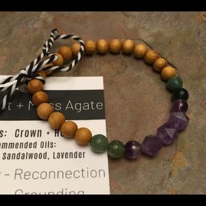 Amethyst & Moss Agate & Wood Beaded Bracelet